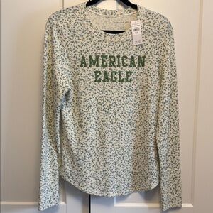 American Eagle Outfitters Floral Long Sleeve Tee - Green and Cream